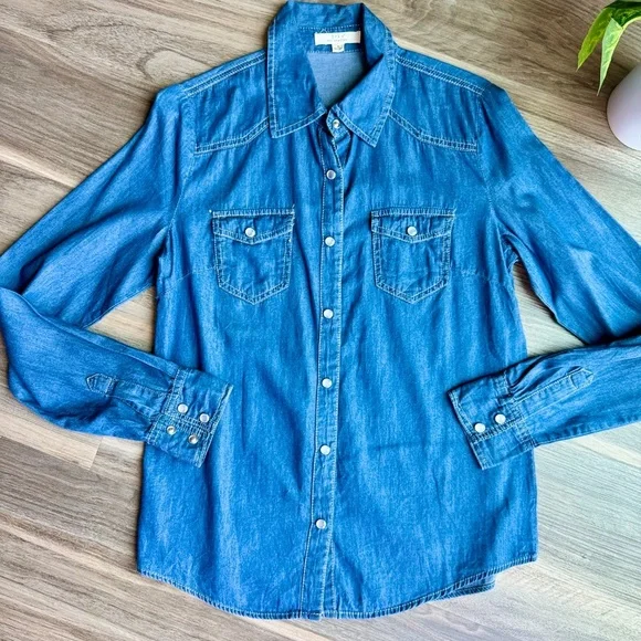 Iris‎ Los Angeles Denim Button Down Long Sleeve Shirt Size S - Picture 7 of 9